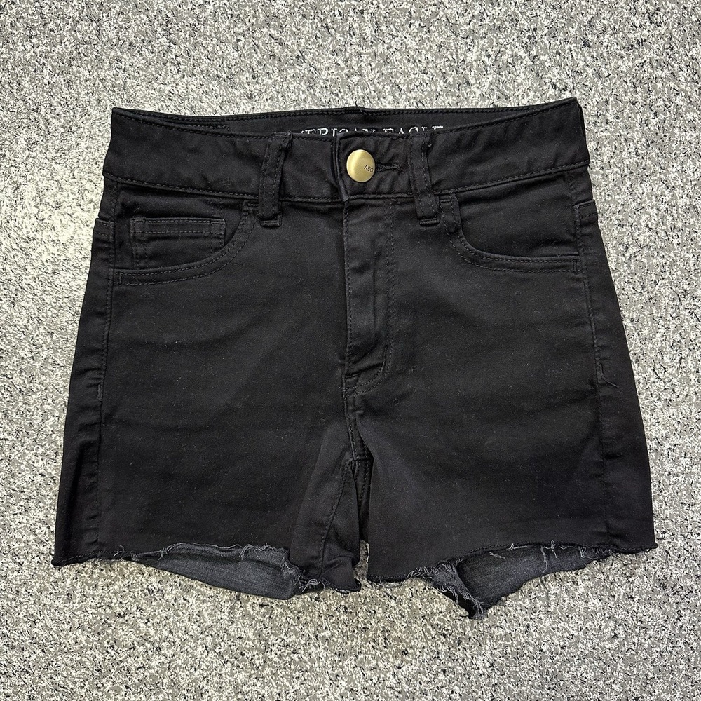 American Eagle Shorts Womens Size 0 24x4 High Rise Shortie AEO Sateen Black